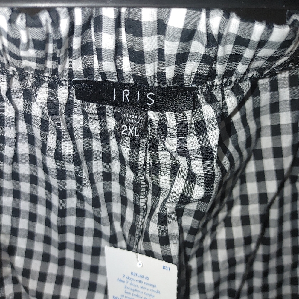 Iris Basic Off Shoulder Gingham Floral Embroidere… - image 6